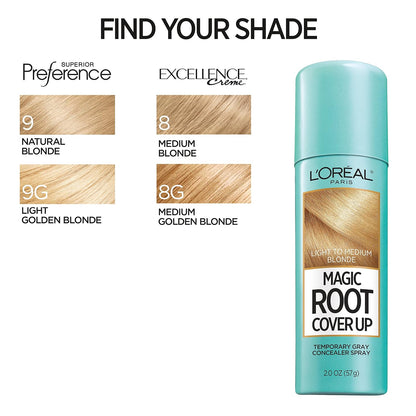 L'Oreal Paris Magic Root Cover Up Gray Hair Spray, 100% Gray Hair Coverage with Buildable, Lightweight, Transfer-Resistant, and Temporary Formula, Ammonia-Free, Dark Blonde, 2 oz (1 Count)