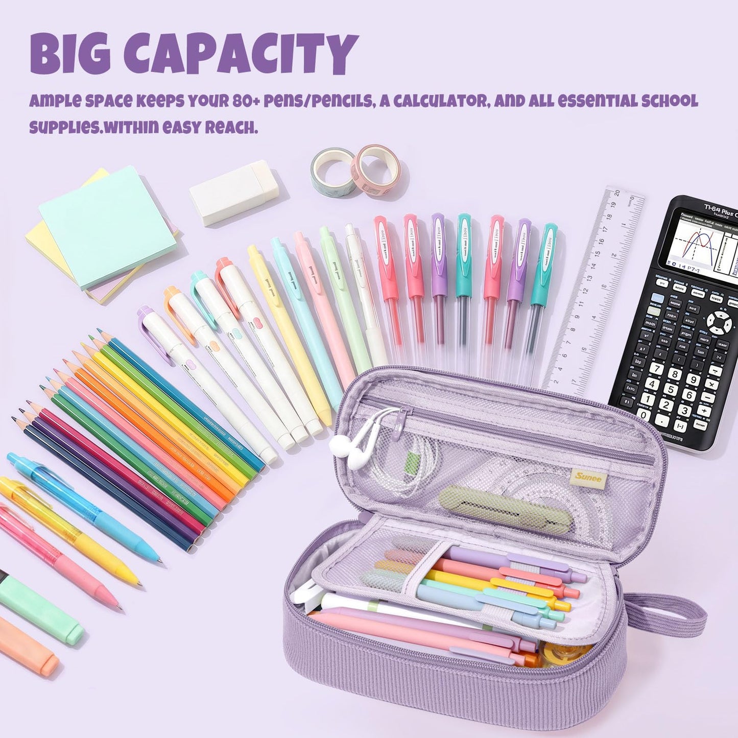 SUNEE Cute Pencil Case, Soft Corduroy Large Capacity Pencil Pouch, Aesthetic Zipper Pencil Bag, Big Storage Pen Organizer for Stationery, Pencil Box Back to School Supplies for Teen Girls Boys, Beige