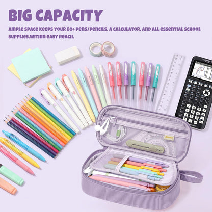 SUNEE Cute Pencil Case, Soft Corduroy Large Capacity Pencil Pouch, Aesthetic Zipper Pencil Bag, Big Storage Pen Organizer for Stationery, Pencil Box Back to School Supplies for Teen Girls Boys, Beige