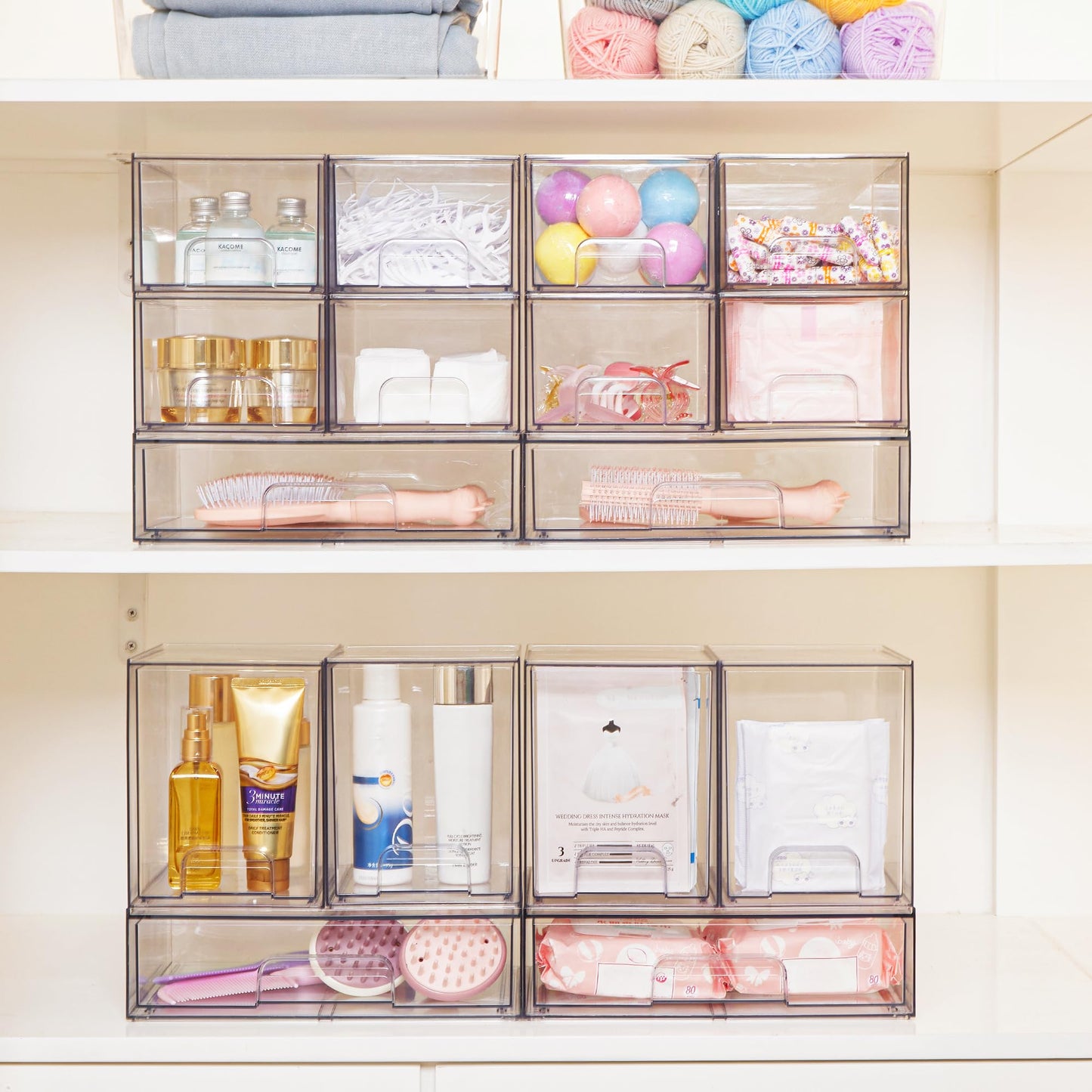 Vtopmart 2 Pack Small Clear Stackable Storage Drawers for Desk, Countertop