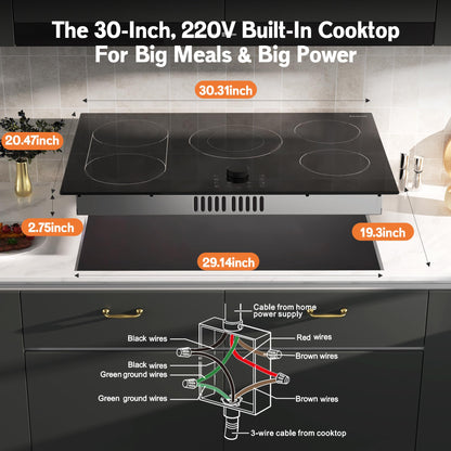 2 Burner Electric Cooktop 110V, 2000W, 24" Countertop & Built-in