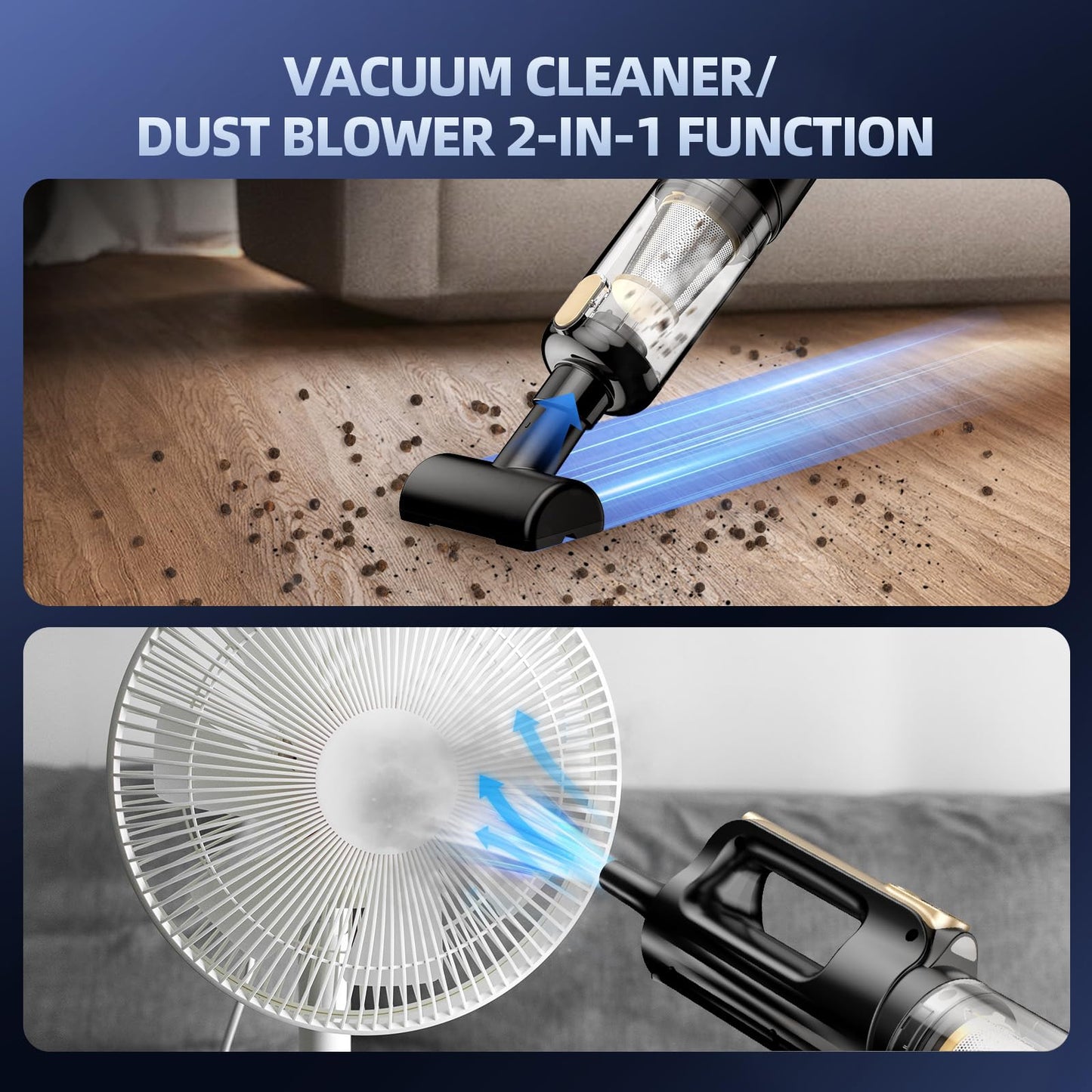 MONOZEL Car Vacuum Portable Cordless, 18000Pa 2 in 1 Vacuum Cleaner&Air Duster, 130W Brushless Motor Handheld Vacuum Cordless with 7800mAh Battery, LED Light, Multi-Nozzles for Car, Home, Office, Pet