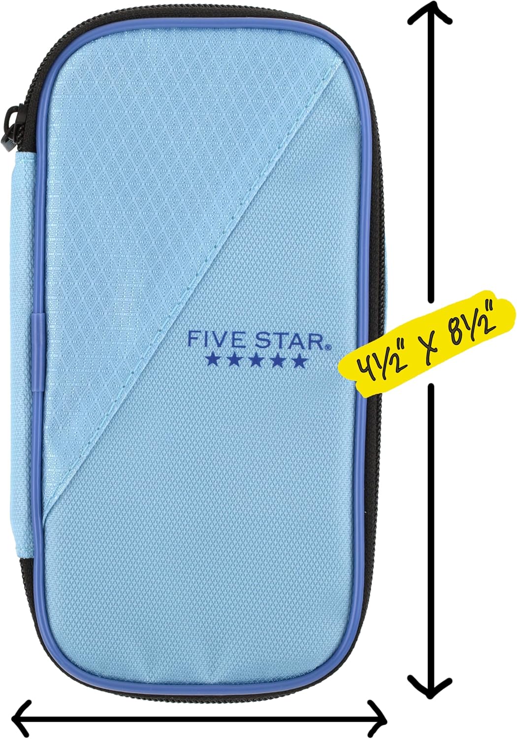 Five Star Pencil Pouch, Pen Case, High-Capacity Zipper Pouch, Storage Organizer for School Supplies Earbuds Chargers Cables Makeup, Blue/Denim (500212F-ECM)