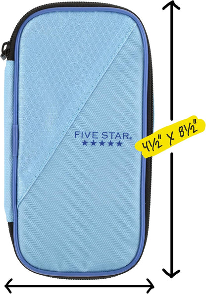Five Star Pencil Pouch, Pen Case, High-Capacity Zipper Pouch, Storage Organizer for School Supplies Earbuds Chargers Cables Makeup, Blue/Denim (500212F-ECM)