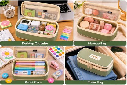 PUPTILY Pencil Case, Large Capacity Aesthetic Pencil Cases with Durable Zipper, Big Stationery Pencil Pouch for Women & Men, Adults Portable Storage Organizer Bag for College, Office, Travel (Green)