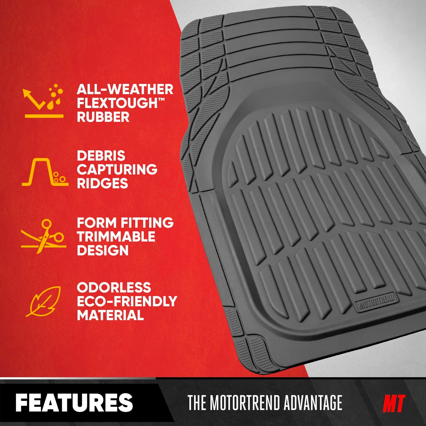 Motor Trend -2 Piece Front Car Floor Mats- Black FlexTough Contour Liners-Deep Dish Heavy Duty Rubber Floor Mats for Car SUV Truck & Van-All Weather Protection, Universal Trim to Fit