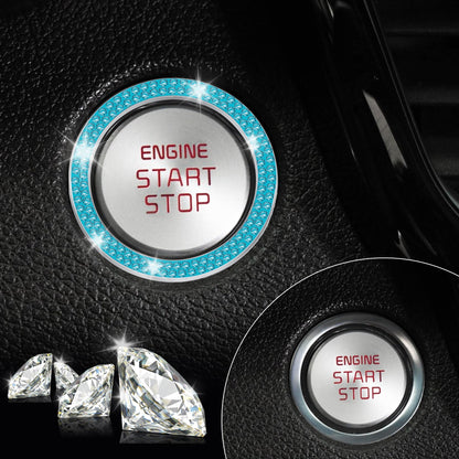LivTee 2 PCS Crystal Double Rhinestone Car Engine Start Stop Decoration Ring, Bling Car Interior Accessories for Women, Push to Start Button Cover Sticker, Automotive Decals, Light Green