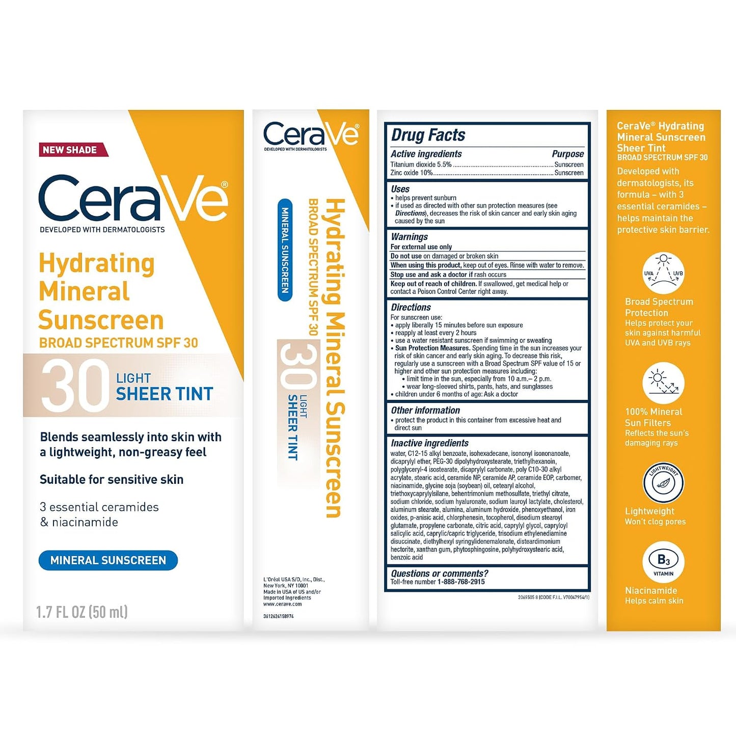 CeraVe Tinted Sunscreen for Face, Mineral SPF 30 Moisturizer, Deep, 1.7oz