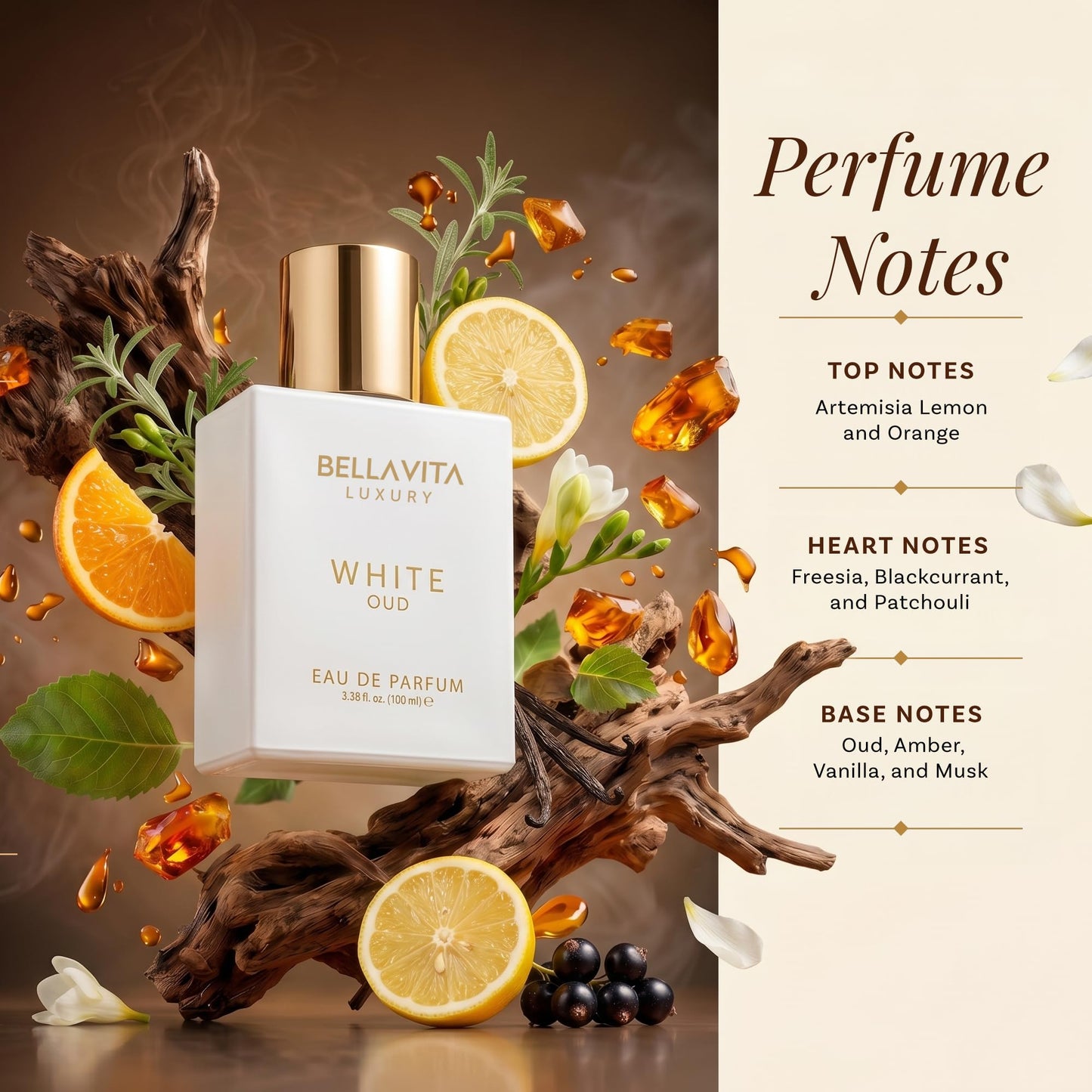 Bellavita Luxury Honey Oud Eau de Parfum | 100 ml (3.4 fl.oz.) | Perfume for Men and Women | Sweet Honey, Bergamot, Oud, and Amber Notes