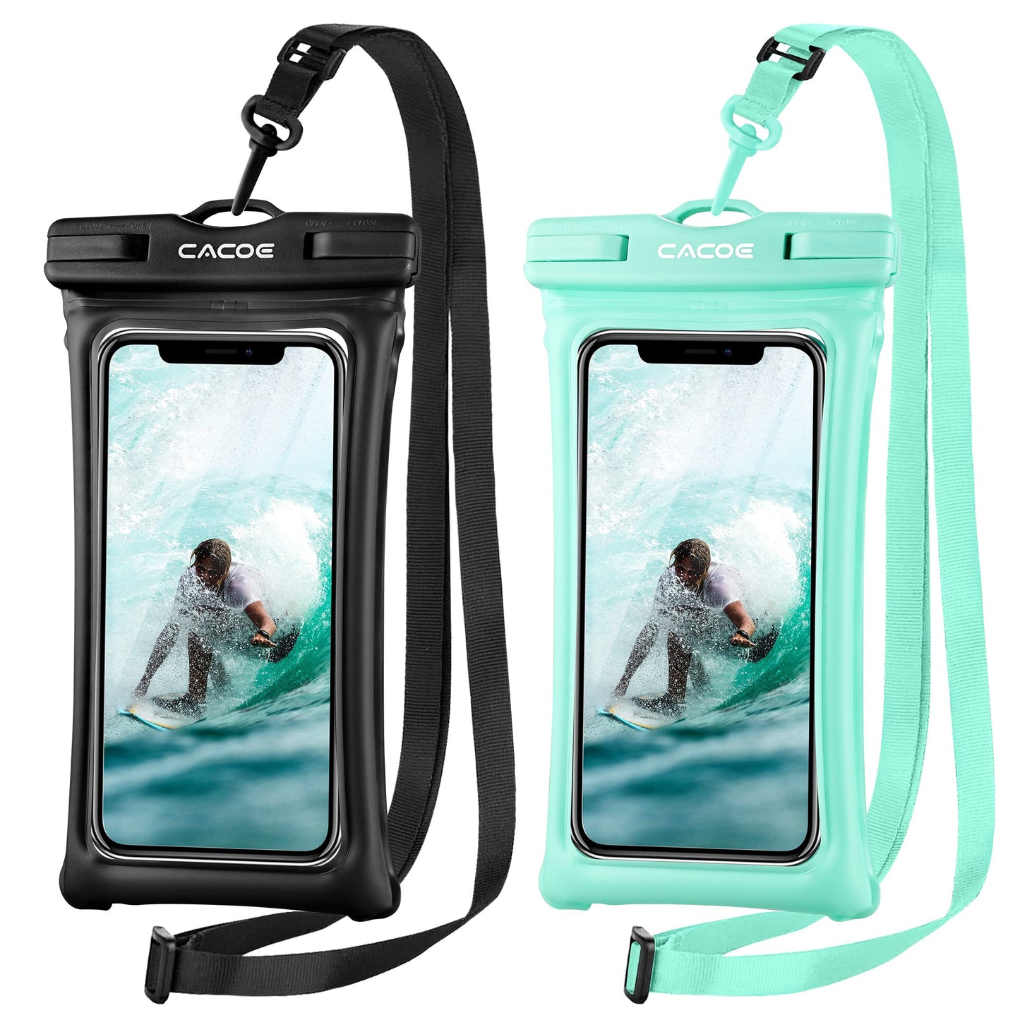 CACOE Floatable Waterproof Phone Pouch 2 Pack Up to 7.0",White+Blue