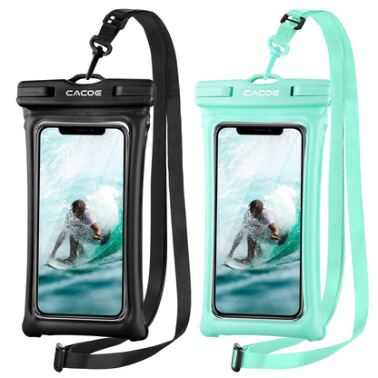 CACOE Floatable Waterproof Phone Pouch 2 Pack Up to 7.0",White+Blue