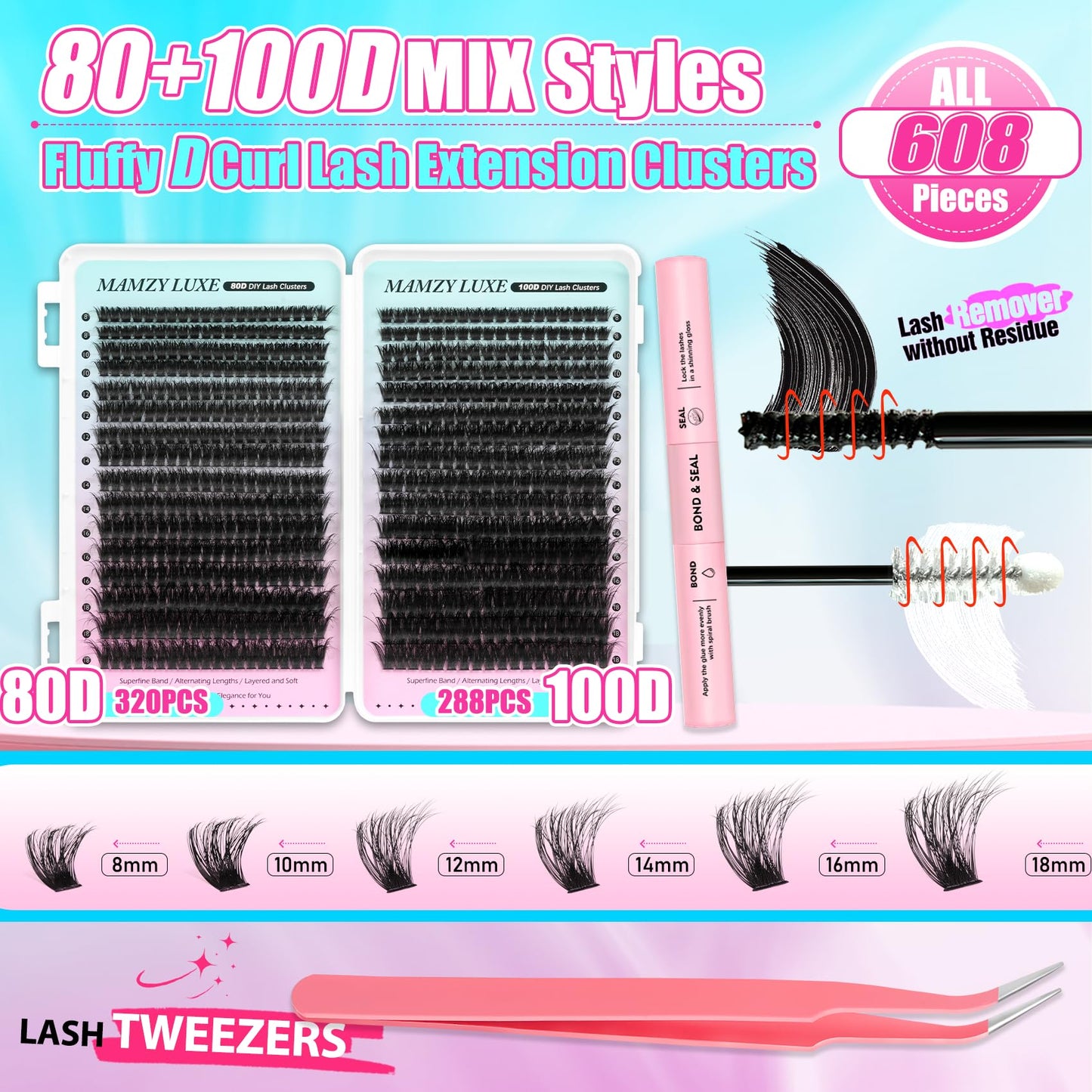 Lash Clusters Wispy 100D Eyelash Clusters 10-18mm Fluff Cluster Eyelash Extensions D Curl No Plastic Feel Individual Lashes Extension 204 Pcs Versatile False Eyelashes Clusters