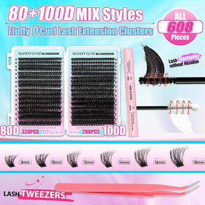 Lash Clusters Wispy 100D Eyelash Clusters 10-18mm Fluff Cluster Eyelash Extensions D Curl No Plastic Feel Individual Lashes Extension 204 Pcs Versatile False Eyelashes Clusters