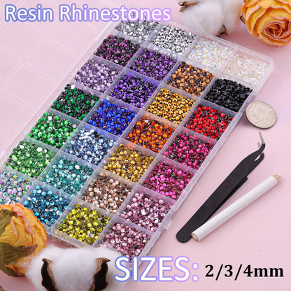 Rainbow Flatback Rhinestones for Crafting and 3PCS B7000 Glue (Set 1), 2 Boxes of 4500 PCS Resin Rhinestones Gems Charms for Bedazzling DIY Crafts Tumblers Shoes Fabric Clothing Nail Art