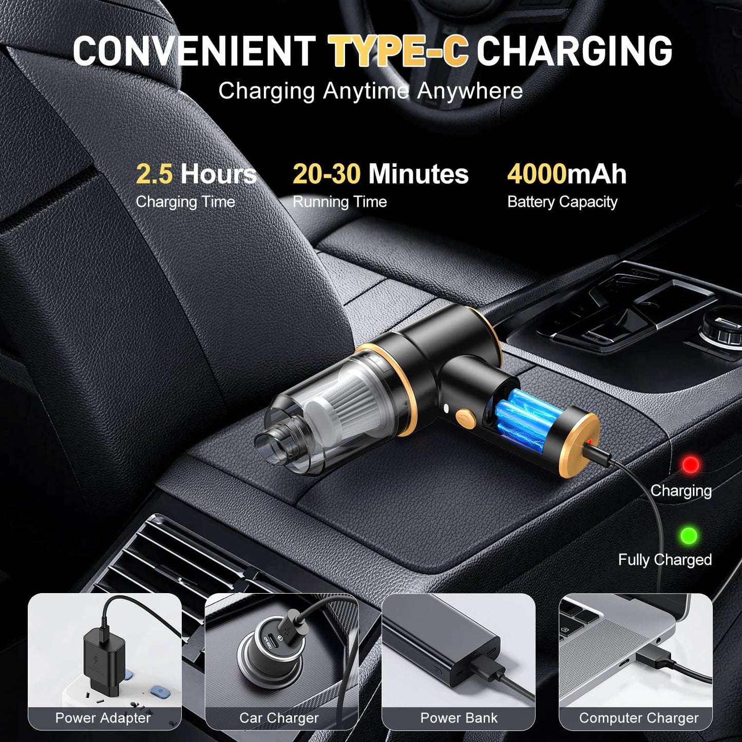 KMM Handheld Car Vacuum Cleaner, Hand Held Vacuum Cleaner and Air Duster