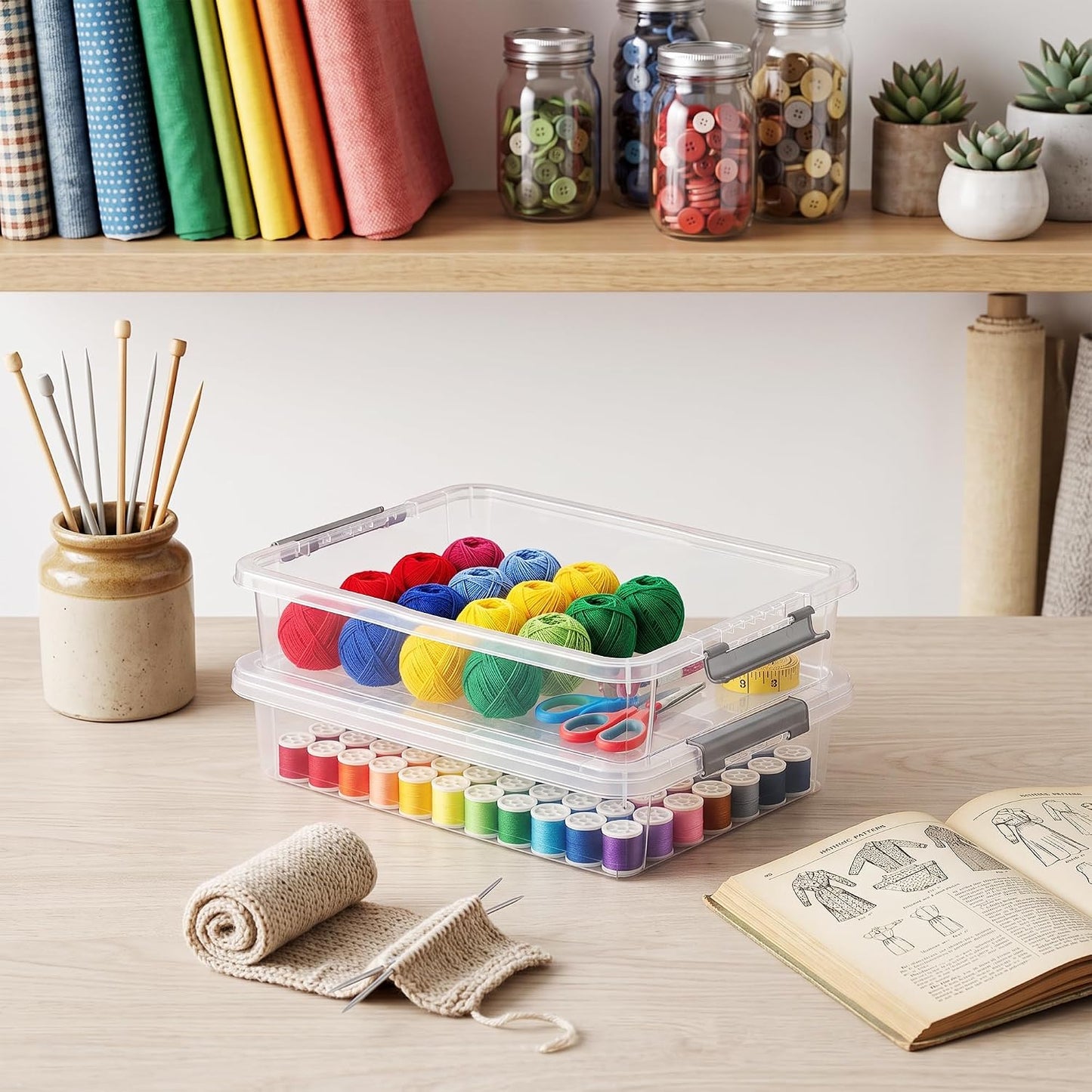 Citylife 6Qt 4Packs Clear Craft Organizers and Storage BOX, Sensory Bins