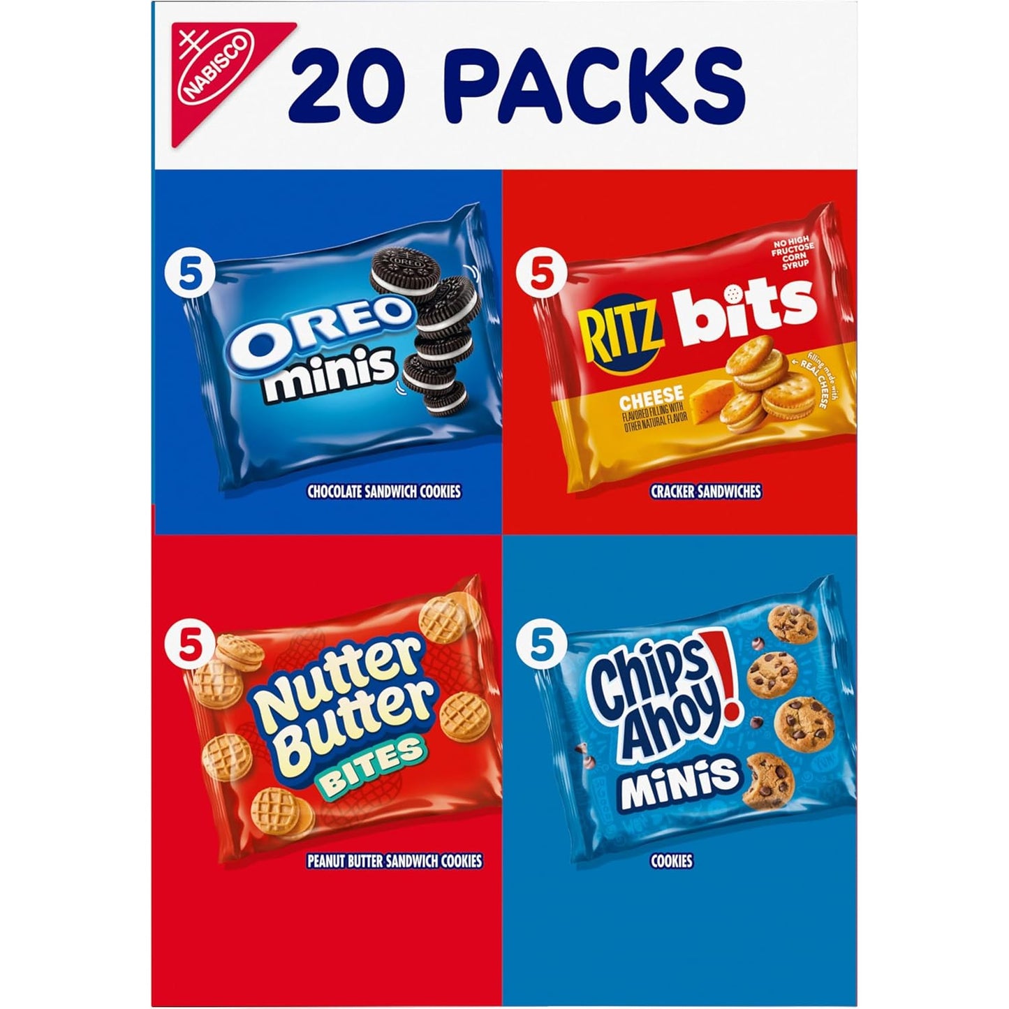 Nabisco, Classic Mix Variety Pack, Oreo Mini, Chips Ahoy! Mini, Nutter Butter Bites, Ritz Bits Cheese, 20 Snack Packs