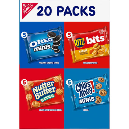 Nabisco, Classic Mix Variety Pack, Oreo Mini, Chips Ahoy! Mini, Nutter Butter Bites, Ritz Bits Cheese, 20 Snack Packs