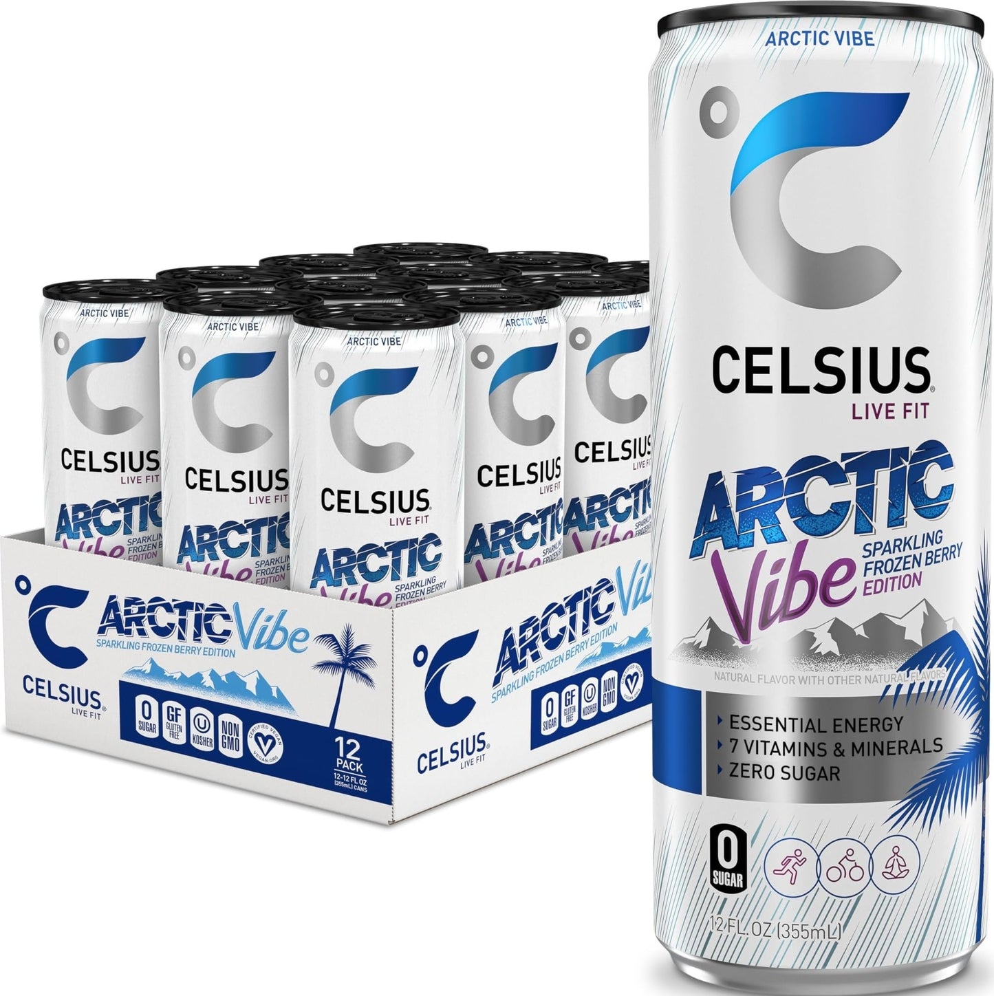 CELSIUS Sparkling Tropical Vibe, Functional Essential Energy Drink 12 Fl Oz (Pack of 12)