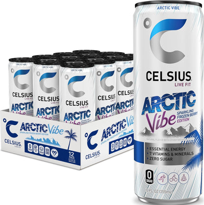 CELSIUS Sparkling Tropical Vibe, Functional Essential Energy Drink 12 Fl Oz (Pack of 12)