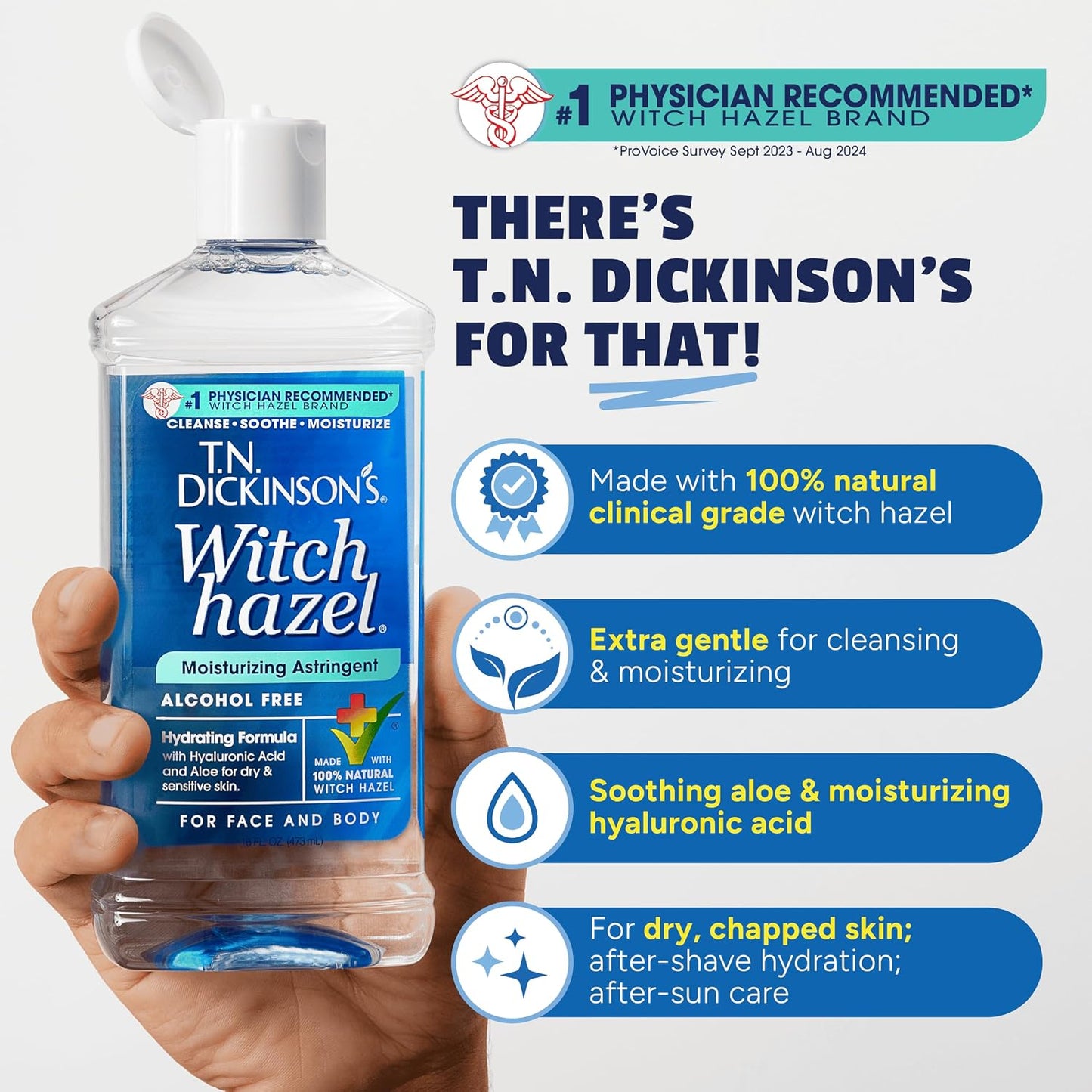 T.N. Dickinson's Witch Hazel Moisturizing Astringent | Alcohol Free | 16 Oz