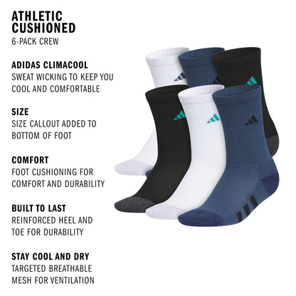 adidas Kids Athletic Cushioned 6-Pack Crew (Little Kid/Big Kid/Adult)