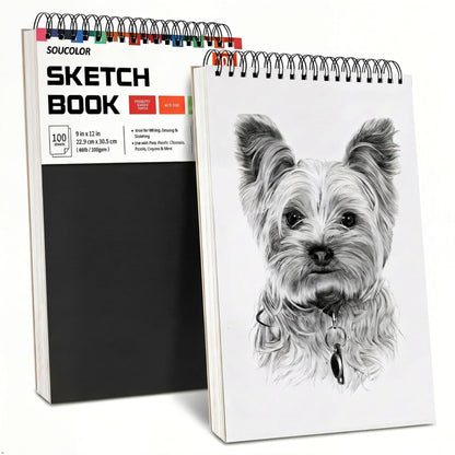 Soucolor Sketch Book 9" x 12", 100 Sheets Kids Art Sketchbook Drawing Pad