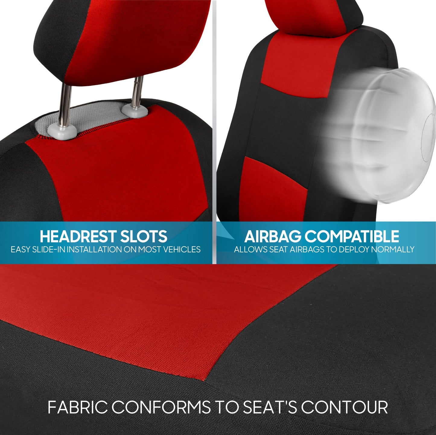 BDK PolyPro Car Seat Covers Full Set in Solid Black, Front and Rear Split Bench Seat Covers for Cars, Easy to Install Car Seats Cover Set and Accessories for Auto Trucks Van SUV - Solid Black