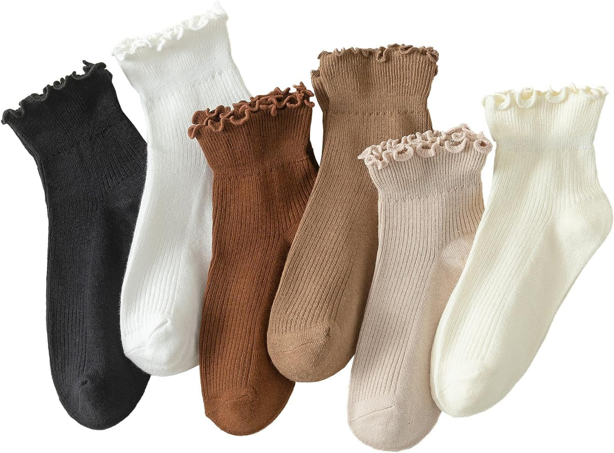 Hstyle 6 Pairs of Ruffle Socks Women, Cute Ruffle Ankle Socks