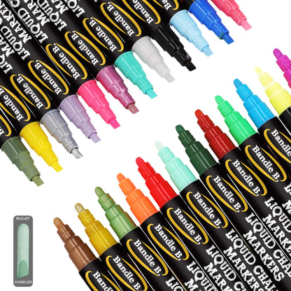 Bandle B. Chalk Markers - 8 Vibrant, Erasable, Non-Toxic, Water-Based, Reversible Tips. For Glass or Chalkboard Markers for Businesses, Restaurants, Liquid Drawing Chalk (Vibrant 6mm)