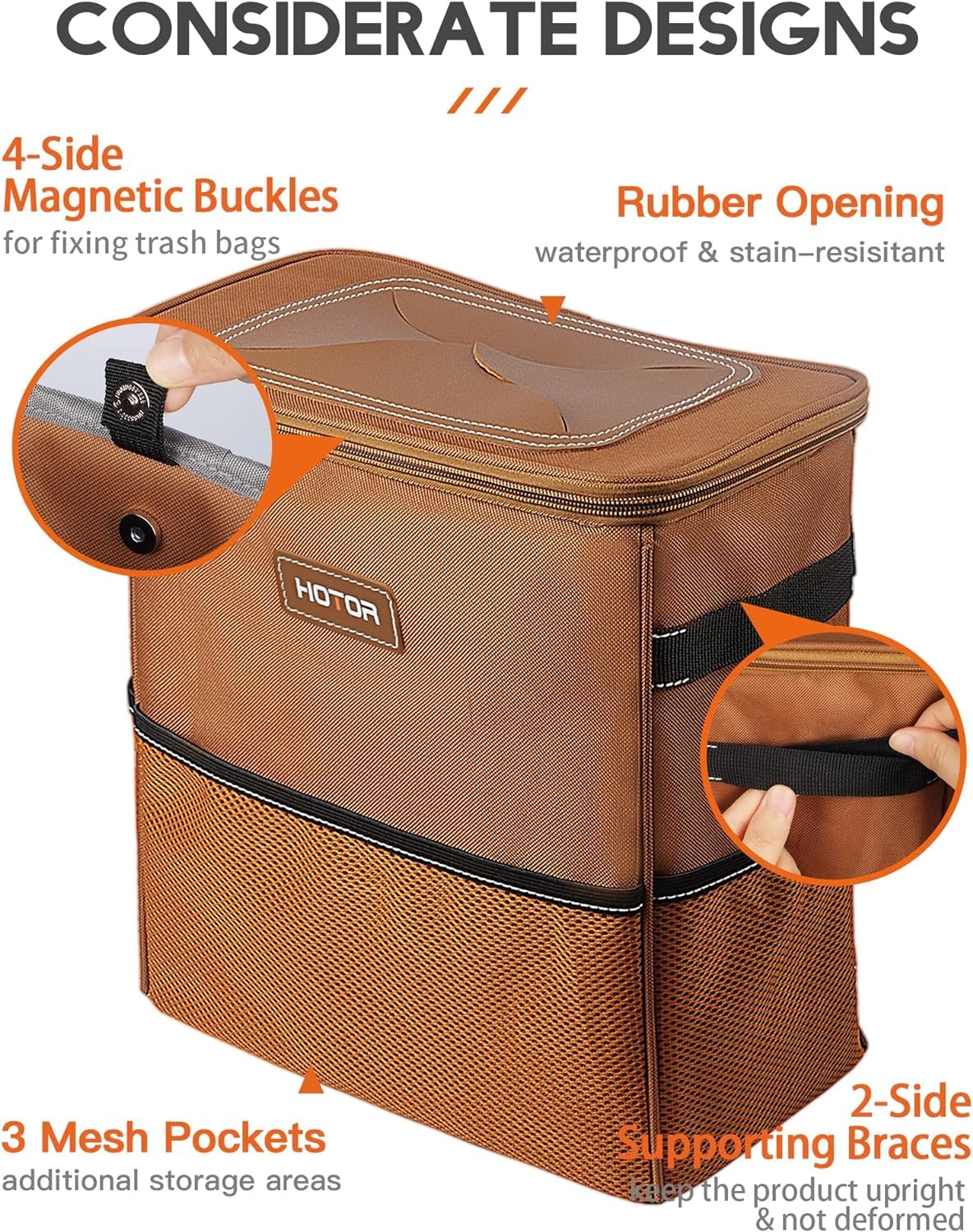 HOTOR Car Trash Can, Leakproof Car Organizer, 2-Gallon, Black
