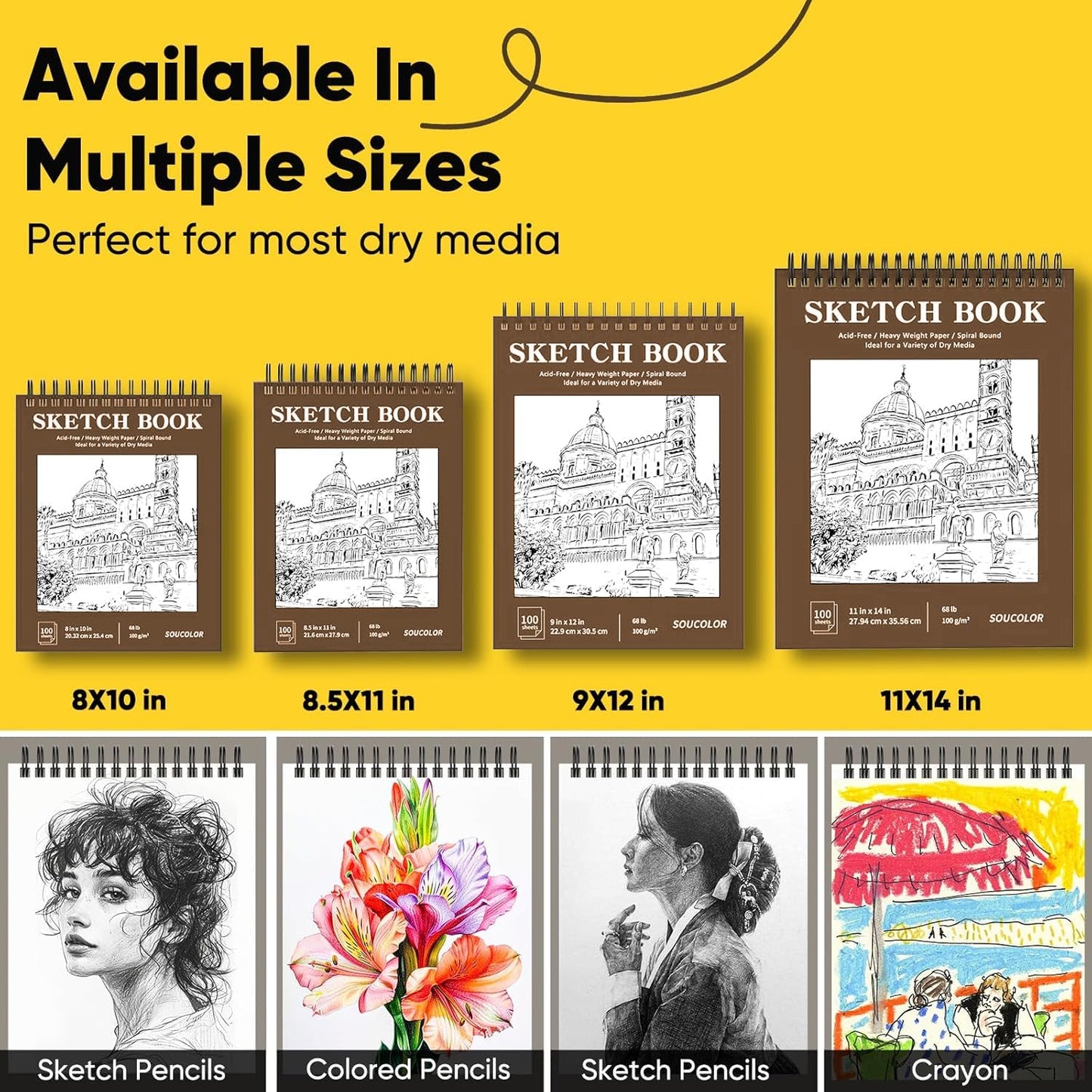 Soucolor Sketch Book 9" x 12", 100 Sheets Kids Art Sketchbook Drawing Pad