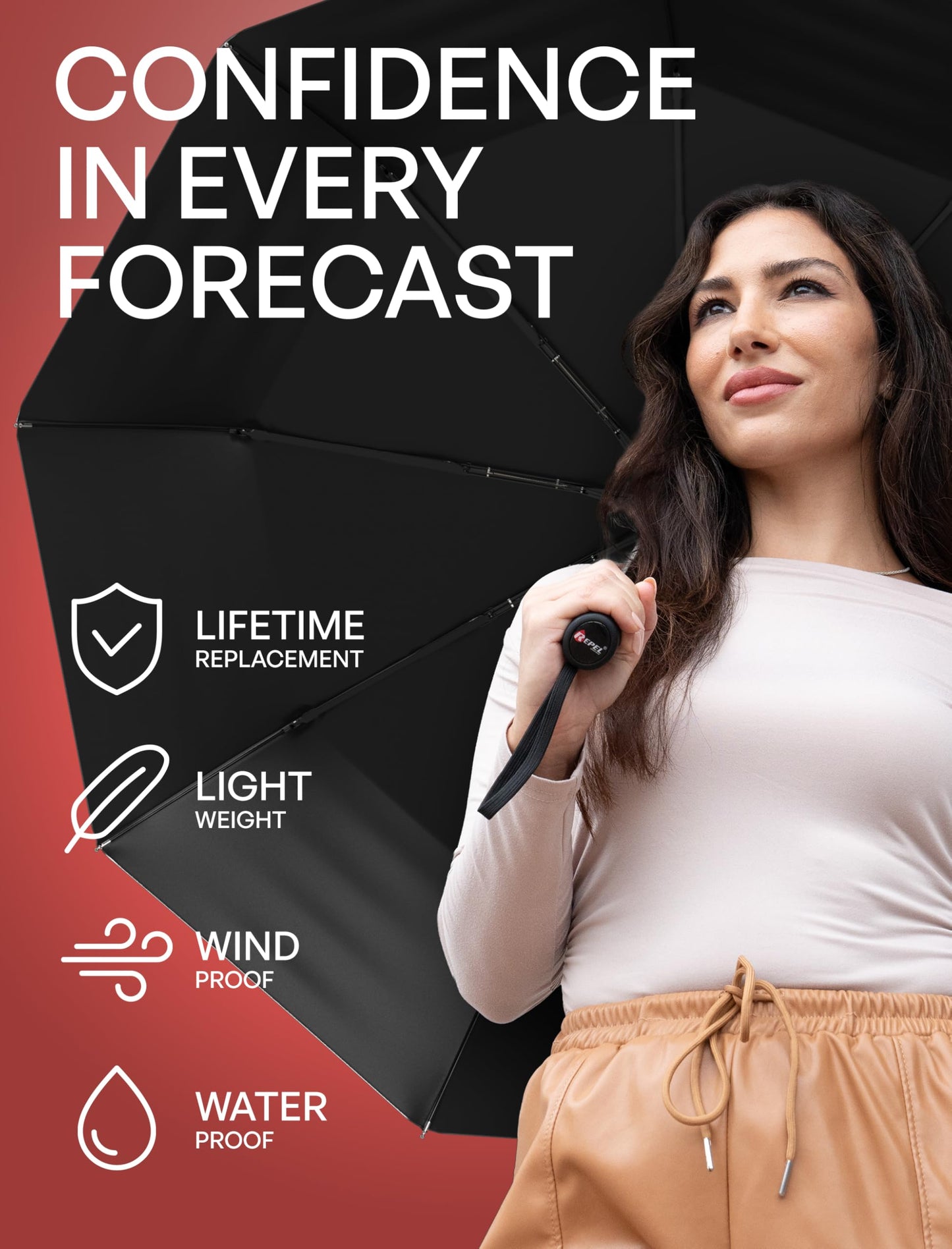 Windproof Travel Umbrella - Compact & Withstands Winds up to 100MPH, Strongest Premium Auto Folding Umbrella for Rain and Sun - Durable, Light & Portable for Women & Men, Fits Backpack & Cars