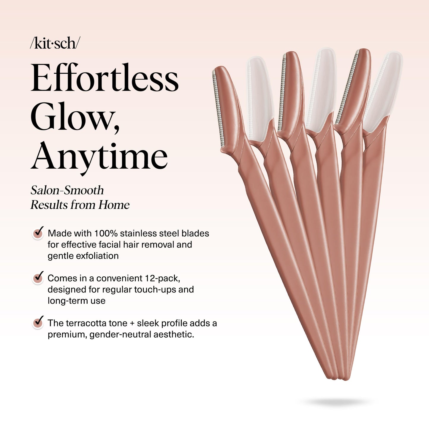 Kitsch Dermaplane Razor for Women Face – Terracotta, 12 pcs
