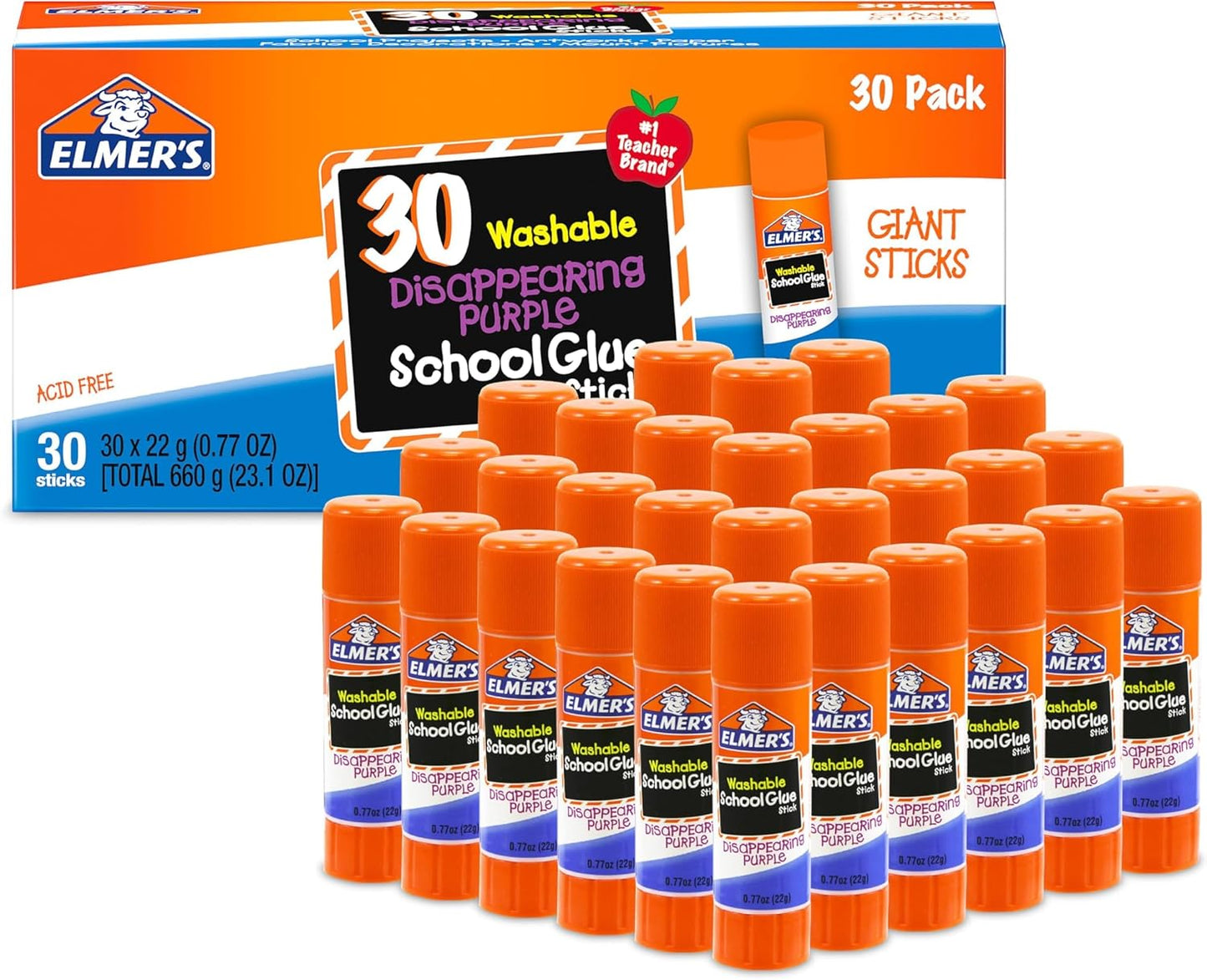 Elmer's Disappearing Purple School Glue Sticks, Washable, 22 Grams, 3 Count - Poster, Vision Board, Back to School Supplies, #1 Teacher Brand