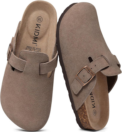KIDMI Genuine Suede Clogs for Women Men Cork Footbed Mules Potato Shoes