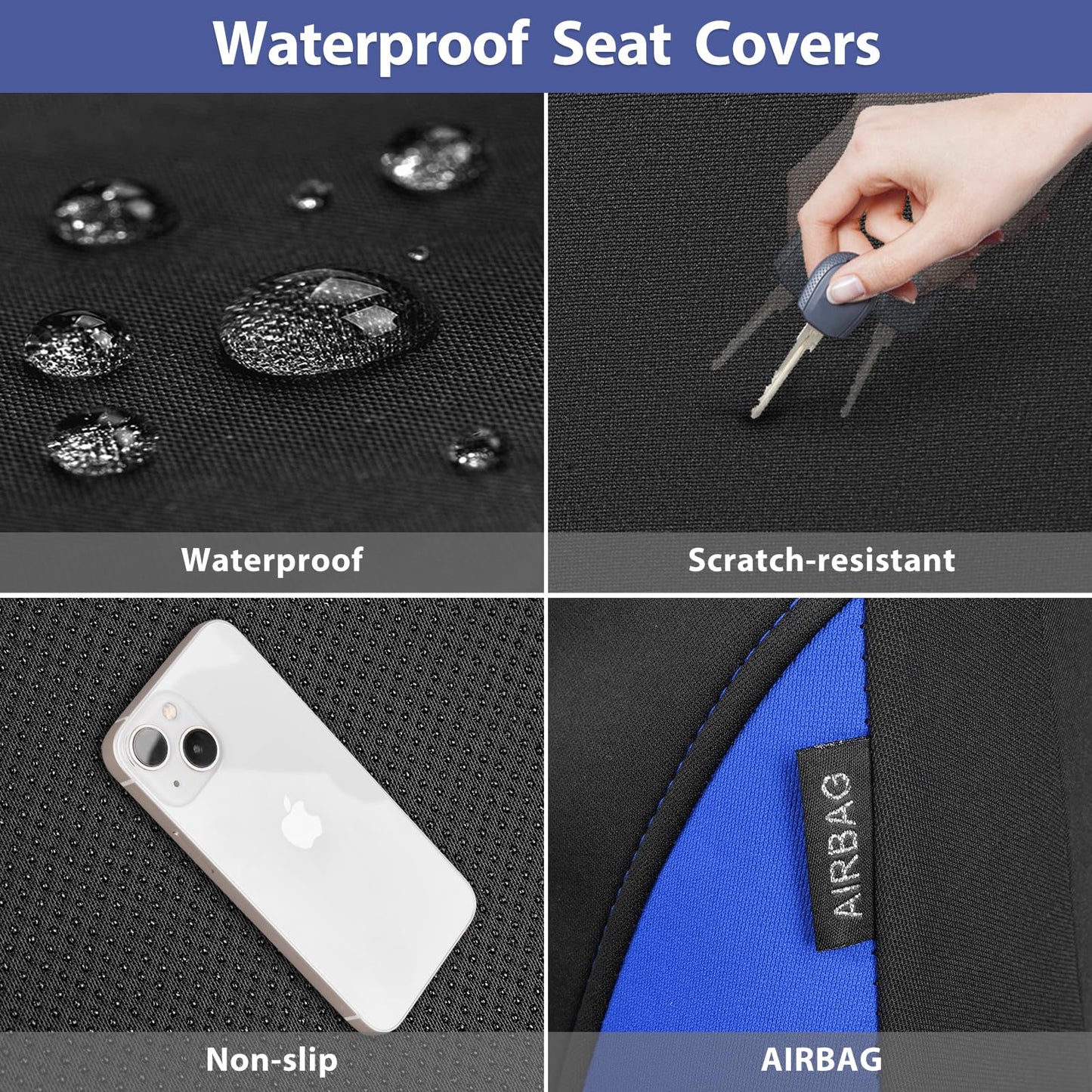 CAR PASS Waterproof Car Seat Covers Front Seats Only with 5mm Composite EVA, Neoprene Car Seat Cover with Separate Headrest Cover, Quick Setup Universal Fit for Car SUV Trucks,Airbag Compatible（Gray