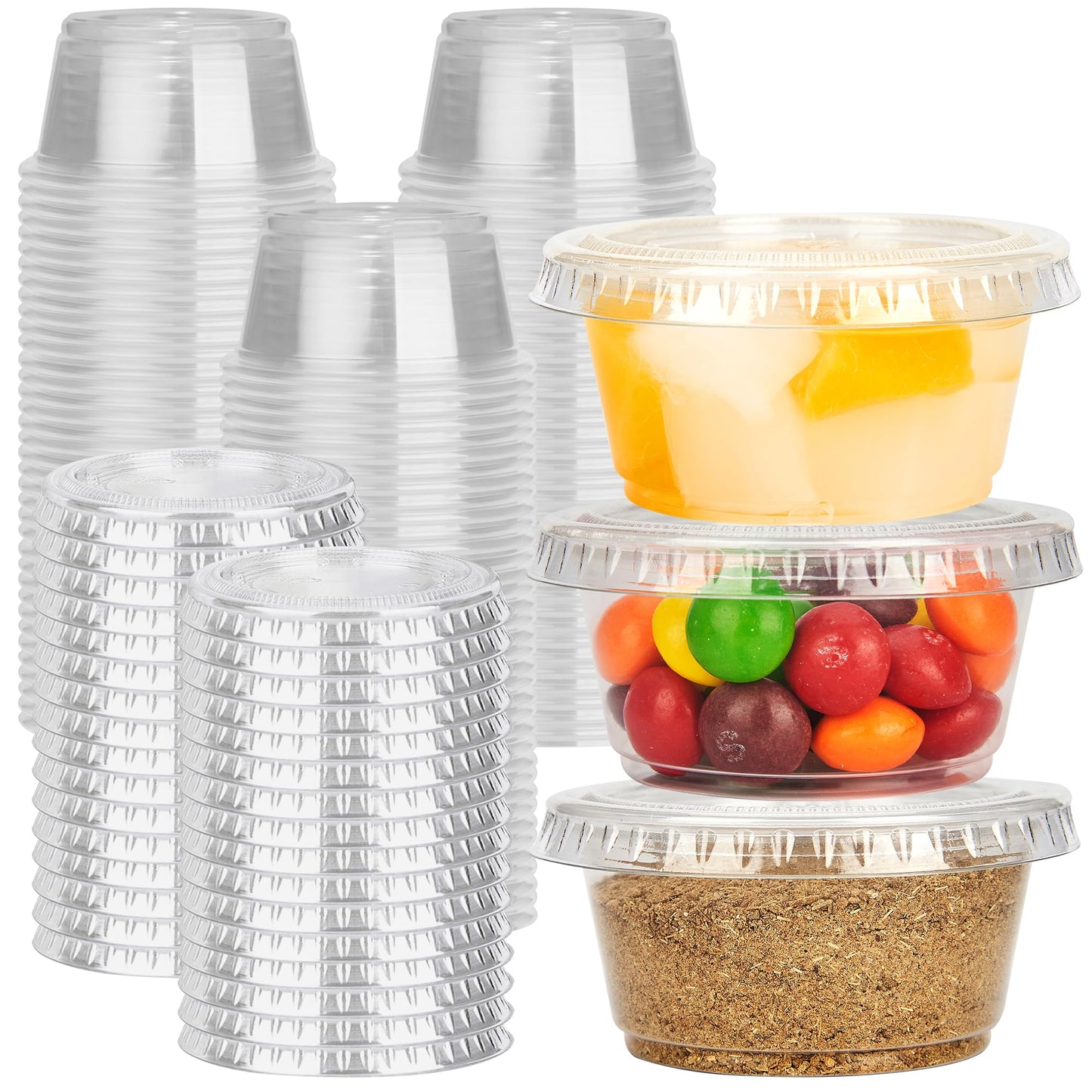 YEEHAW 100 Sets - 2 oz Jello Shot Cups with Lids, Portion Cups, Clear Disposable Plastic Jello Shot Cups for Meal Prep, Salad Dressing, Soufflé, Portion Containers (Pack of 2)