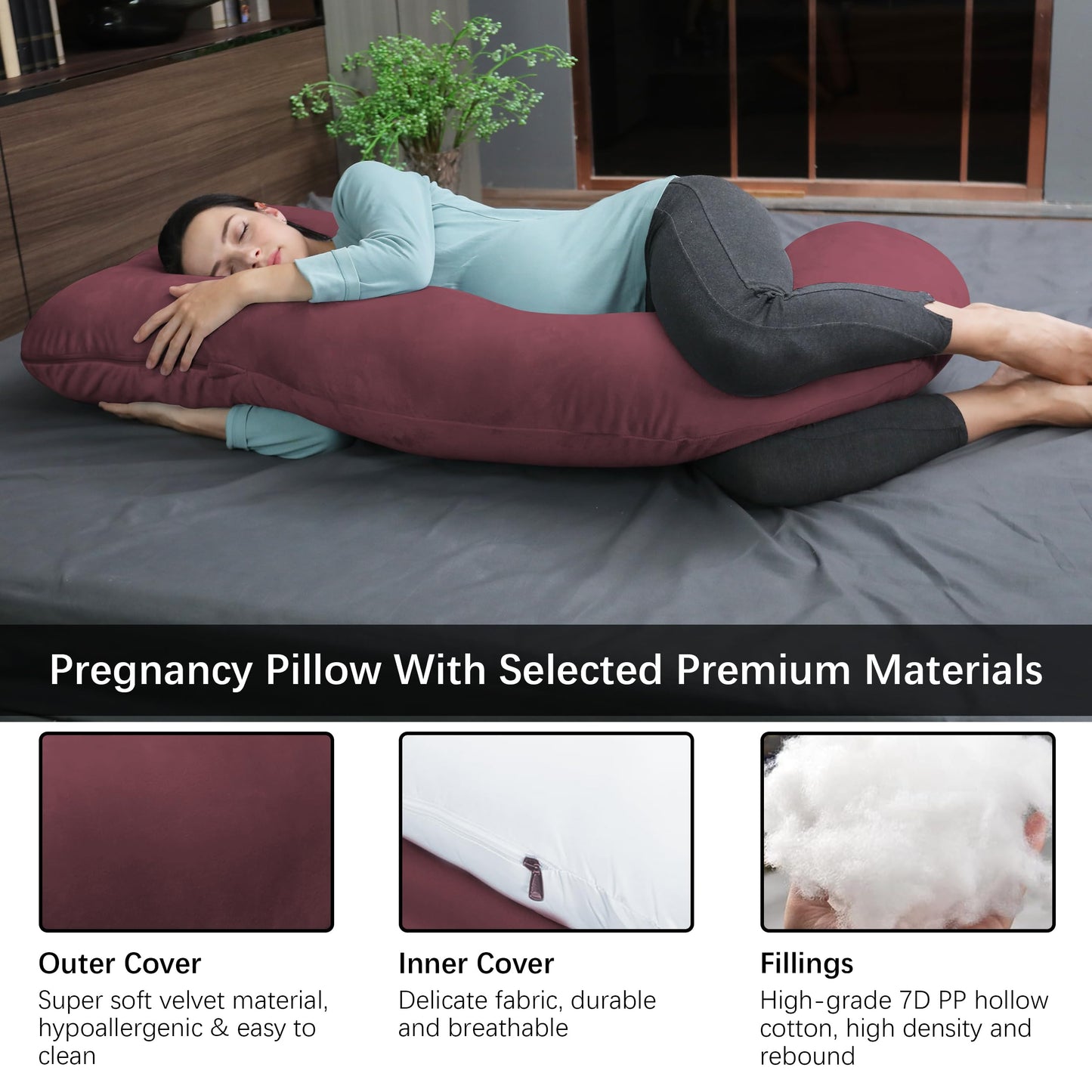 MOON PARK Pregnancy Pillows for Sleeping - U Shaped Full Body Maternity Pillow with Removable Cover - Support for Back, Legs, Belly, HIPS - 65 Inch - Aquamarine