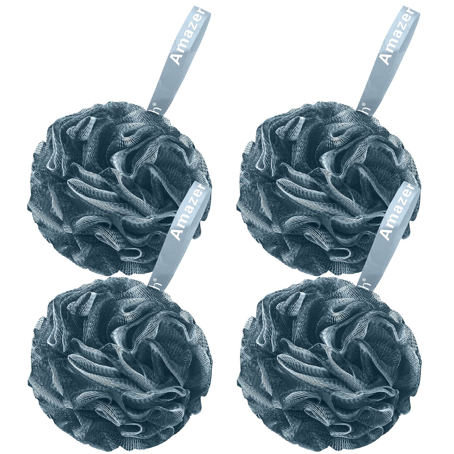 AmazerBath Loofah Sponge 75g/Piece, Loofah for Men Body Scrubber - Bath Sponge Loofa Set of 4 Black (Large)
