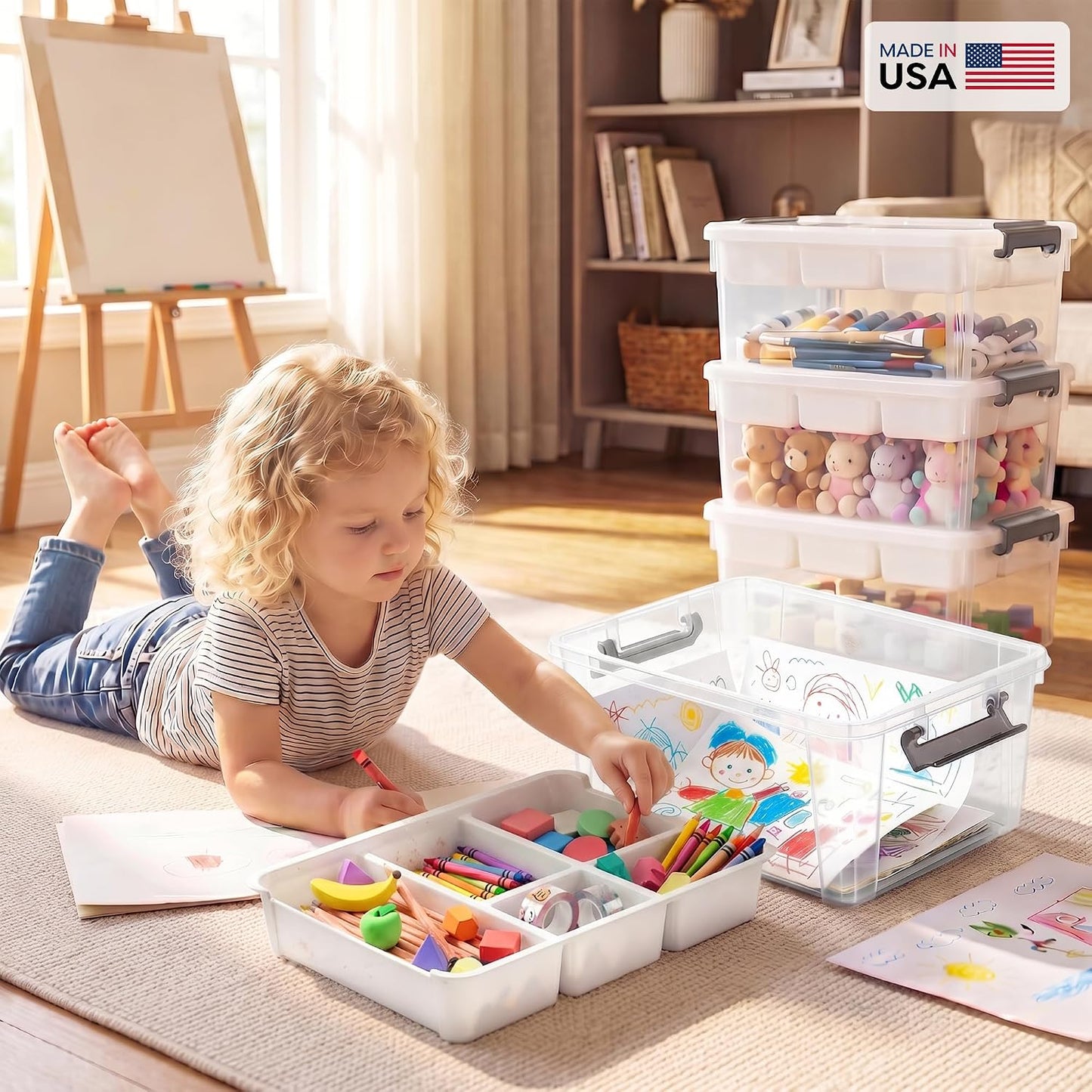Citylife 6Qt 4Packs Clear Craft Organizers and Storage BOX, Sensory Bins