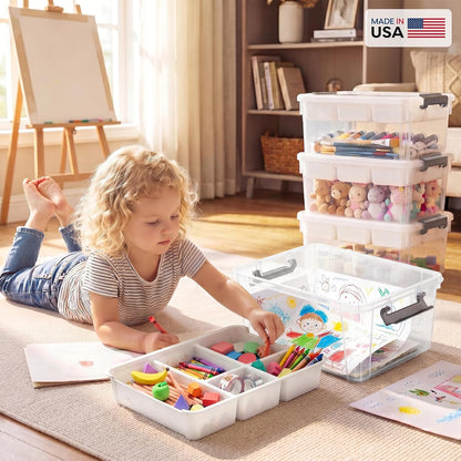 Citylife 6Qt 4Packs Clear Craft Organizers and Storage BOX, Sensory Bins