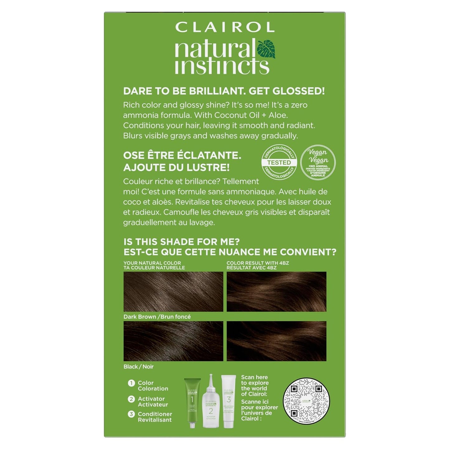 Clairol Natural Instincts Demi-Permanent Hair Dye, 4 Dark Brown | 1 Pack