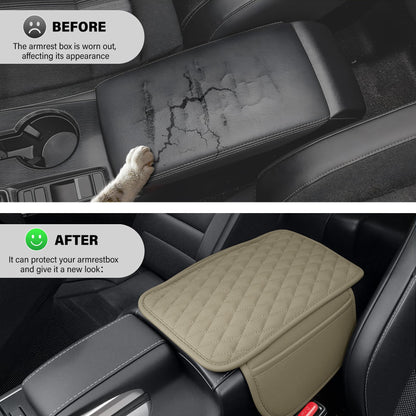 Amiss Car Center Console Cover, Upgraded Leather Car Armrest Cushion with 2 Storage Pockets, Universal Waterproof Cushion Pad, Non-Slip Car Interior Accessories, Fits Most Sedans SUVs Trucks (Black)