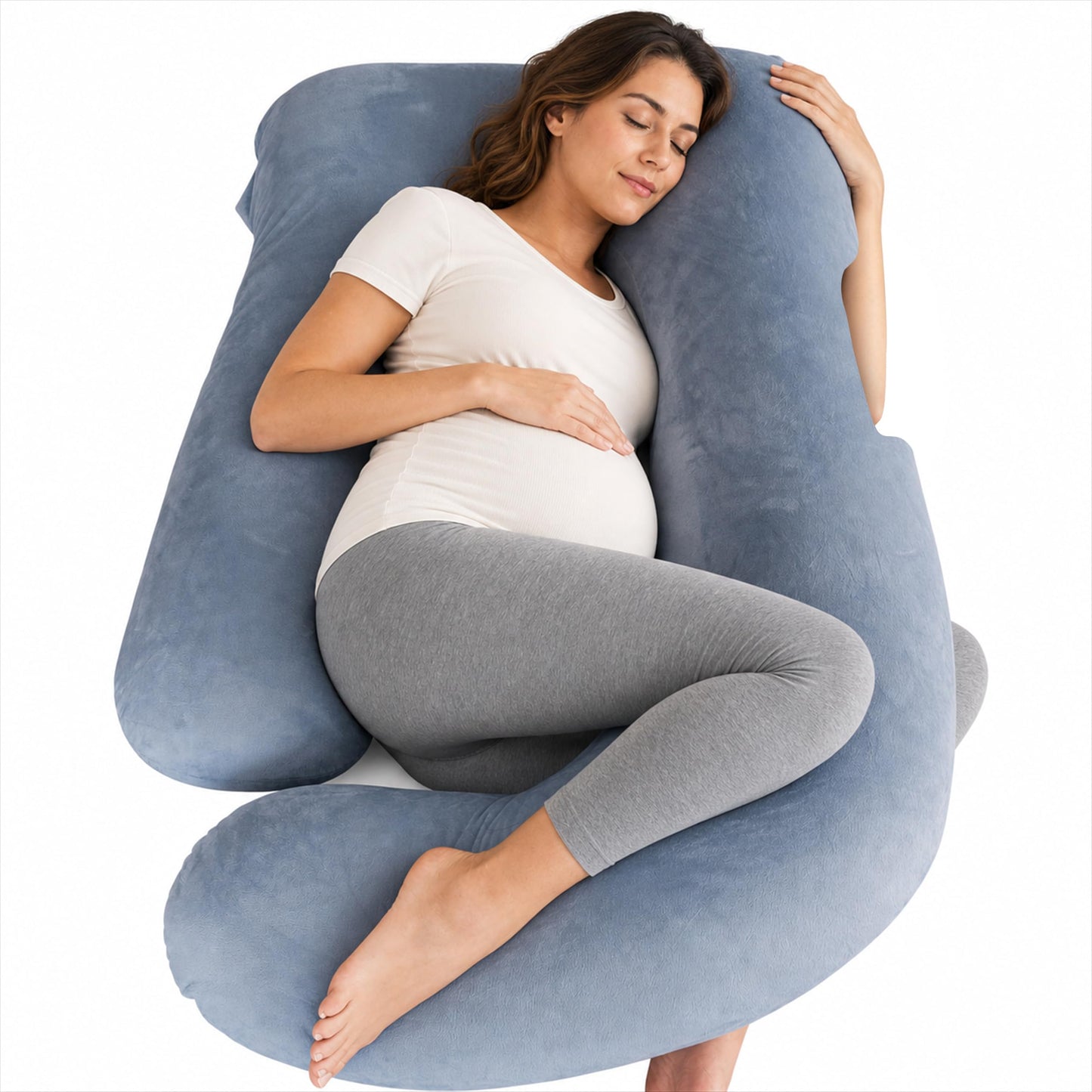 MOON PARK Pregnancy Pillows for Sleeping - U Shaped Full Body Maternity Pillow with Removable Cover - Support for Back, Legs, Belly, HIPS - 65 Inch - Aquamarine