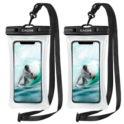 CACOE Floatable Waterproof Phone Pouch 2 Pack Up to 7.0",White+Blue
