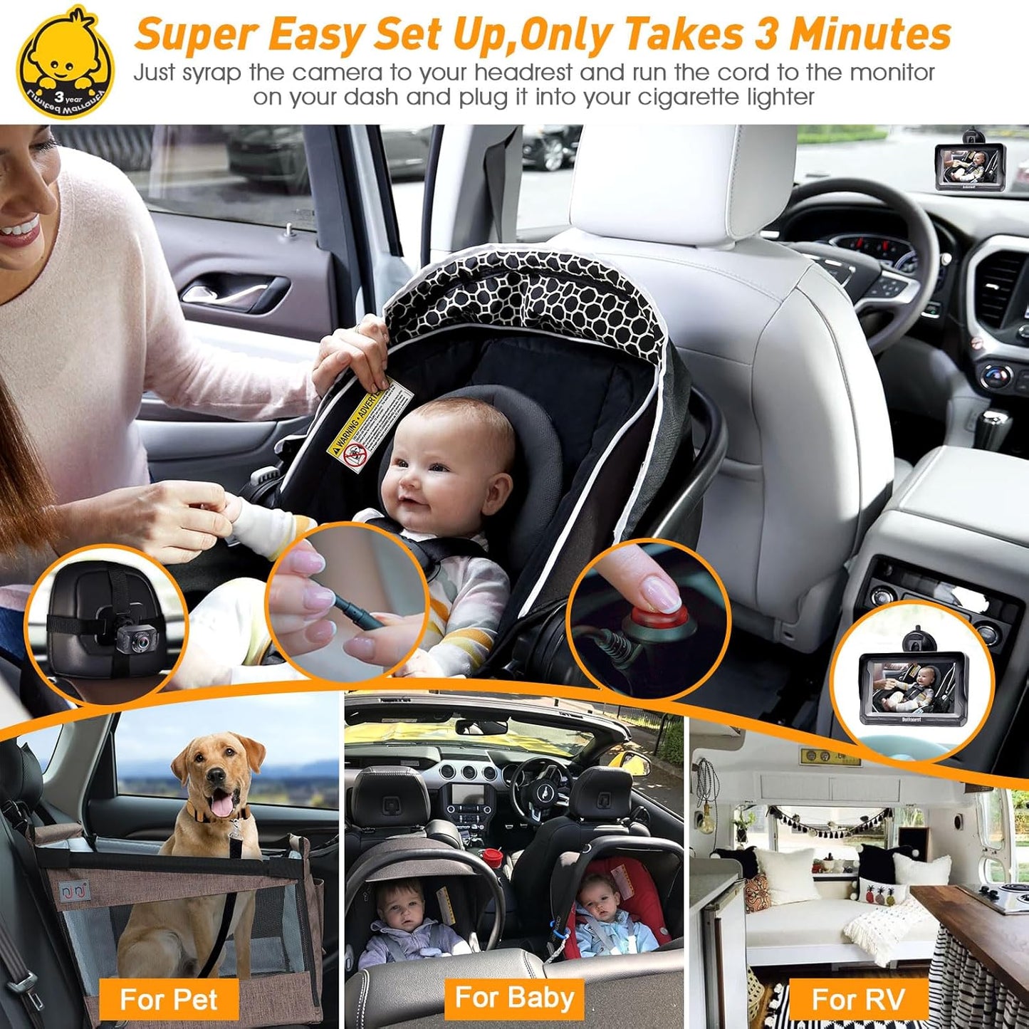 DoHonest Baby Car Camera HD 1080P: Rear Facing Car Baby Monitor Clear Image