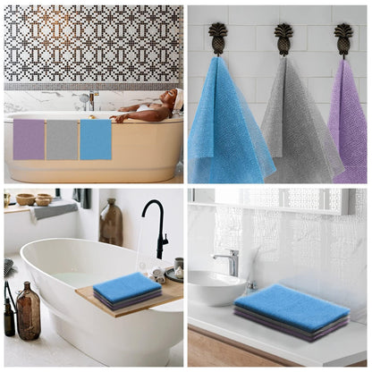 UJFQBH African Net Sponge Authenti, Exfoliating Body Scrubber for Back and Hard to Reach Areas, Gentle Daily Exfoliation for Deep Cleansing, Quick Drying Shower Essential, Aqua Grey 3 Pack