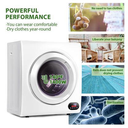 Euhomy Portable Clothes Dryer for Laundry, 1.5 Cu. Ft. Small Portable Dryers for Clothes, 120V Electric Dryer with Stainless Steel Drum, 850W Dryer Machine for Apartments, White