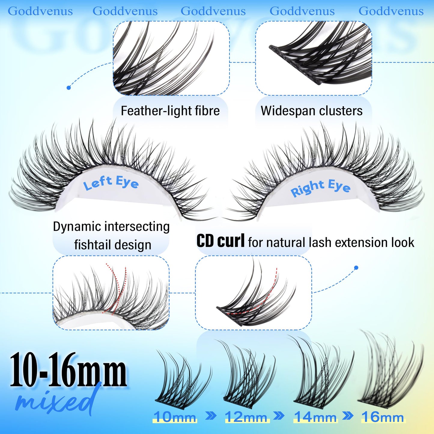 Goddvenus Brown Wispy Eye Lash Clusters Kit Natural Cluster Eyelash Extensions Kit False Eyelash Clusters Fluffy DIY Individual Lash Extensions Kit C Curl